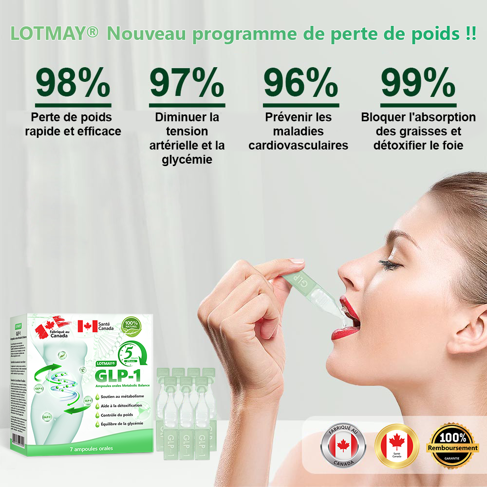 Docteur CA recommandé 👩⚕️|👑 𝖫OTMAY® GLP-1 Multiaction Ampoules Orales(Juste une fois par jour, des changements visibles en 7 jours) Pour l'obésité, la santé cardiovasculaire, le diabète, l'apnée du sommeil, la santé intestinale